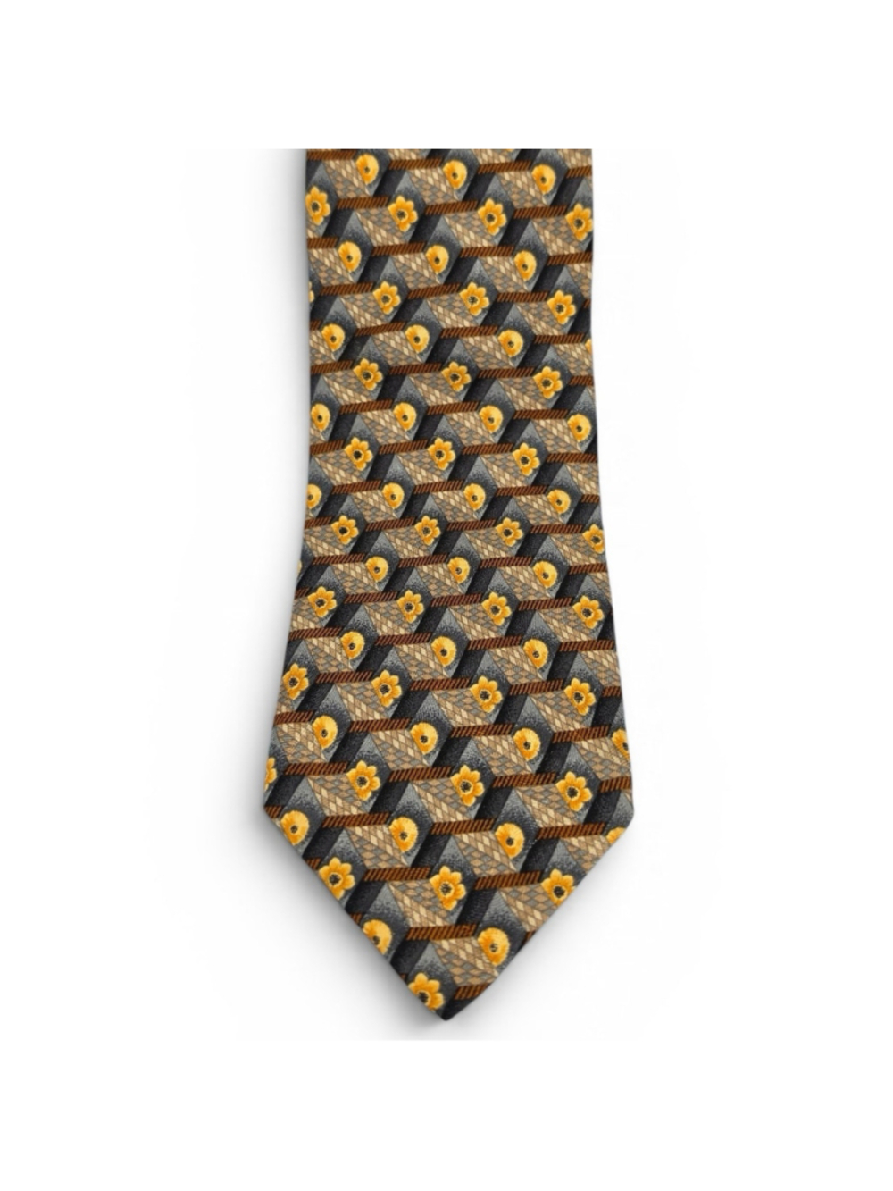 Ermenegildo Zegna Silk Tie Gray Gold Geometric Floral Italian Designer Tie - Picture 2 of 8